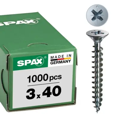 Vis tête fraisée cruciforme 3X40 zingué blanc - boîte de 1000 pièces - SPAX - 1081010300405 - SPAX FRANCE