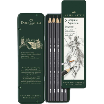 Étui de 5 crayons Graphite Aquarelle HB, 2B, 4B, 6B et 8B - Faber-Castell