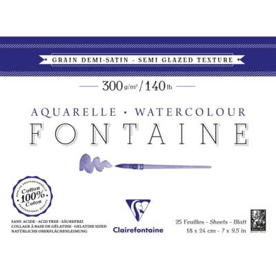 Fontaine bloc collé 4 côtés 25F 18x24cm 300g grain demi-satiné - - CLAIREFONTAINE