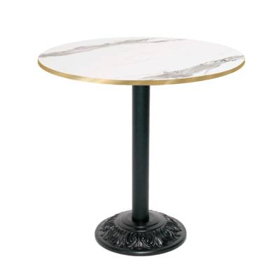 Table pied noir Ø70cm marbre blanc chant laiton - intérieur - RestooTab