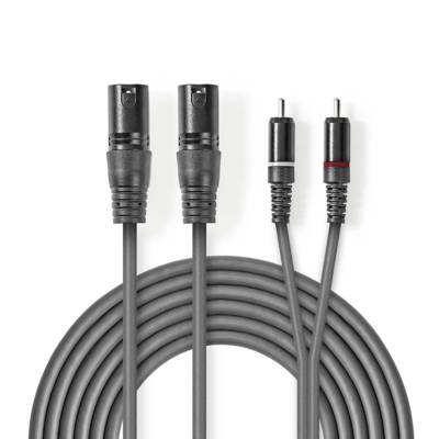 Câble Audio XLR 2x XLR Mâles à 3 Broches - 2x RCA Mâles 3,0 m Gris - NEDIS