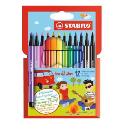 Etui carton de 12 Feutres de Dessin PEN 68 MINI Pte ogive Moyenne 1 mm - STABILO