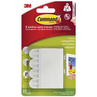 Pack 4 x 2 Languettes Adhésives Forte Adhérence Taille Small 1,8Kg blanc - COMMAND