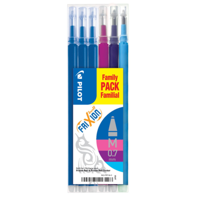 Set de 6 Recharges FRIXION BALL BLS-FR7 (3 Bleu + 1 Rose + 1 Violet + 1 Turquoise) - Pilot