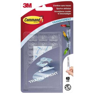 Pack de 20 Crochets Plastique Clip déco Résiste à l'eau + 24 bandes - COMMAND