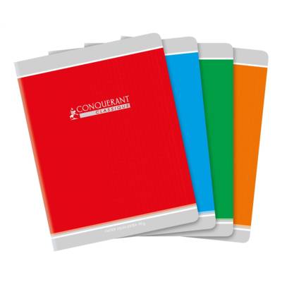 Cahier agrafé 17X22cm 140P 90G grands carreaux coloris aléatoire - CONQUÉRANT