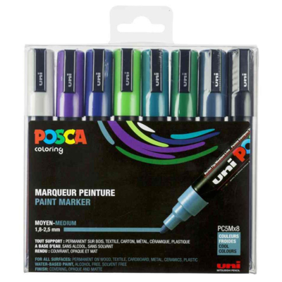 Set de 8 Marqueurs PC5M Pte conique moyenne Assortis Froid - Uni-ball