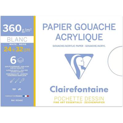 Pochette gouache & acrylique 24x32 6F 360g - CLAIREFONTAINE