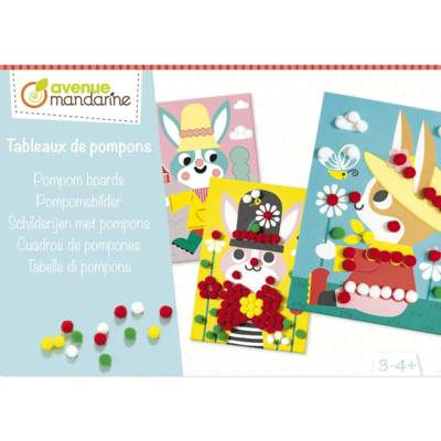 Boîte créative - 3 Tableaux à décorer + 200 pompons Tableaux de pompons - AVENUE MANDARINE