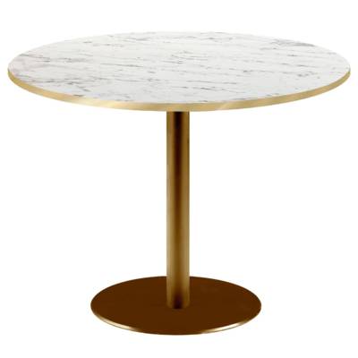 Table pied Doré Ø120cm calacatta chants laiton - intérieur - RestooTab
