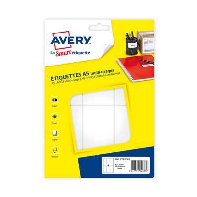 Sachet de 96 étiquettes multi-usage blanches 97 x 46 mm Planche A5 - AVERY