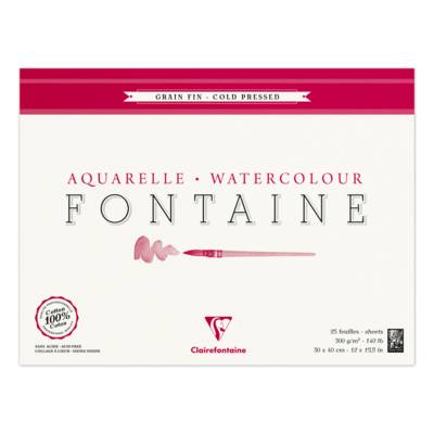 Bloc Fontaine 25 feuilles grain fin 30x40 300g encollé 4 côtés, blanc - CLAIREFONTAINE