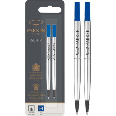 Recharges pour stylo roller pointe moyenne bleue QUINK lot de 2 - Parker