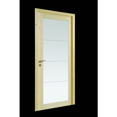 Bloc-porte BORA en épicéa 1er choix à chant droit H.en bois massif avec vitrage dépoli de 6 mm - 204 x 83 cm - Gedimat - ROZIÈRE