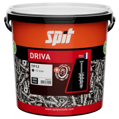 Cheville autoforeuse métallique DRIVA TP12 pour plaque de plâtre - Seau de 500 - SPIT - 060141