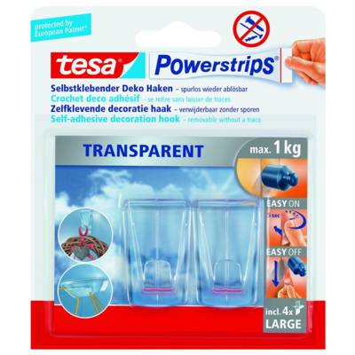 Powerstrips Pack de 2 Crochets déco avec 4 Languettes L Transparent - TESA
