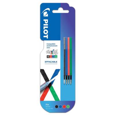 Pack 4 recharges FriXion Ball 4 couleurs - Encre gel effaçable - Pointe fine 4 Couleurs - PILOT