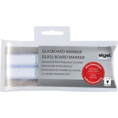 Lot de 2 Marqueur à craie Liquide Effaçable Pte ogive 2 - 3 mm Blanc - Sigel