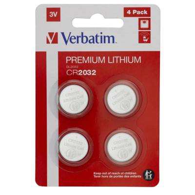 Lot de 4 Pile Bouton au Lithium Premium CR2032 3V 220mAh - VERBATIM