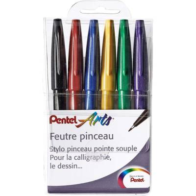 Pochette de 6 Feutres pinceau Brush Sign Pen Assortiment Funny - PENTEL