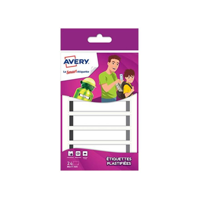 Lot de 24 Etiquettes Plastifiées Blanches avec Bordure Grise 86 x 17 mm - Avery