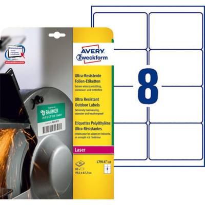 Boite de 80 Etiquettes Ultra Résistantes Polyéthylène 99,1x67,7mm Blanc - AVERY ZWECKFORM