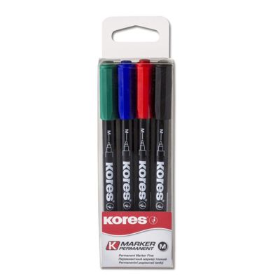 Etui de 4 "K MARKER FINE" Pte moyenne Bleu/Noir/Rouge/Vert - Kores