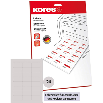 Etiquette en film, 63,5 x 33,9 mm, transparent - Kores