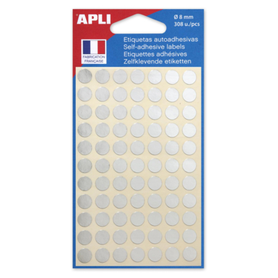 Etui de 308 pastilles Gommettes Rondes Diam 8 mm Argent - Apli-Agipa