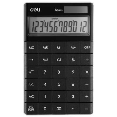 Calculatrice moderne 12 chiffres solaire et pile noir - DELI
