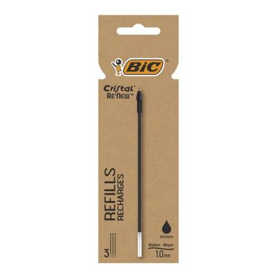 Etui de 3 Recharges pour Stylo Bille Cristal Re'New Pointe Moyenne Noire - BIC