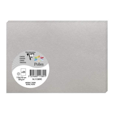 Pqt de 25 Carte Simple 210g 110x155 argent - Clairefontaine