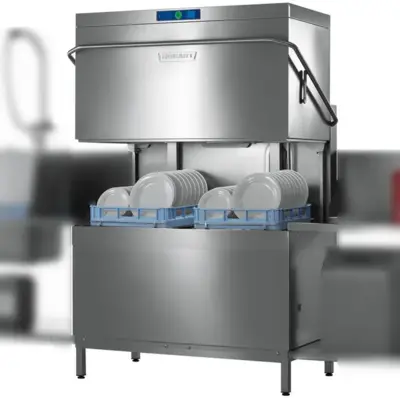Lave-vaisselle à capot - 2 paniers 50x50cm - Doseur de lavage, Doseur de rinçage, Pompe de vidange, Surpresseur de rinçage intégrés - AMXT-10A - Hobart