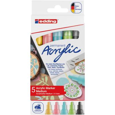 Marqueur acrylique moyen 5100 set de 5 Assortis pastel 2-3 mm - EDDING