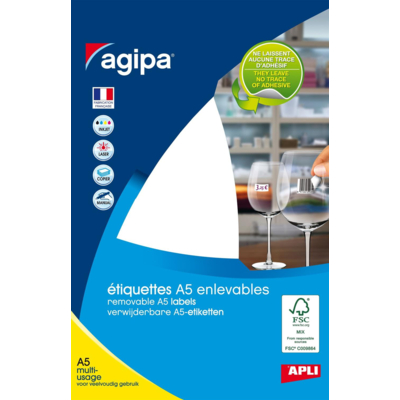Etui A5 ( 6F ) de 306 étiquettes multi-usage Enlevable Bijoux Haltère 45x8 mm Blanc - Apli-Agipa