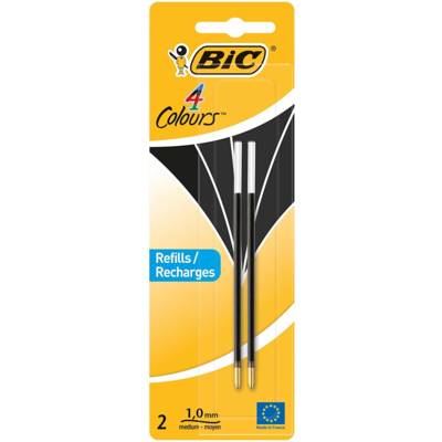 Pack 2  Recharges Pour Stylo Bille 4 couleurs Pointe Moyenne 1 mm Noir