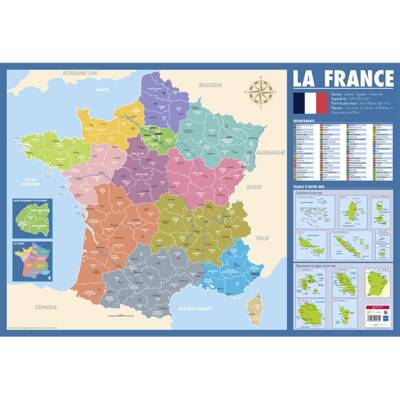 Poster pédagogique France administrative pélliculé souple 52 x 76 cm effaçable - BOUCHUT