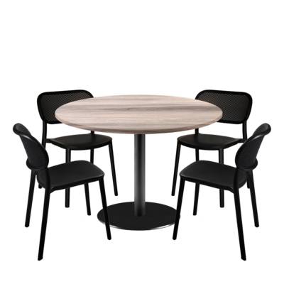 Lot table Ø120cm & 4 chaises - pied noir plateau chêne tage - intérieur - RestooTab