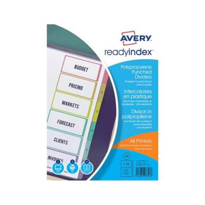 Intercalaires personnalisables ReadyIndex™ A4 - 12 touches assorties - PP transparent. Sommaire personnalisable et réutilisable - AVERY ZWECKFORM