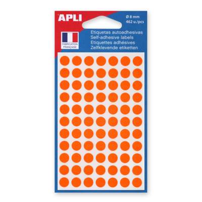 Sachet de 462 étiquettes Gommettes de signalisation Rondes 8 mm Orange - Apli-Agipa