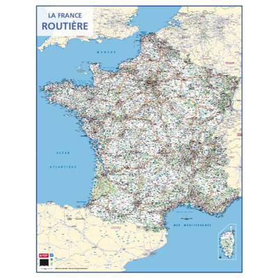 Carte murale souple pelliculée effaçable "France Routière" 84,5 x 66 cm - BOUCHUT