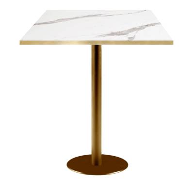 Mange-debout pied Doré 60x60cm marbre blanc chants laiton - intérieur - RestooTab