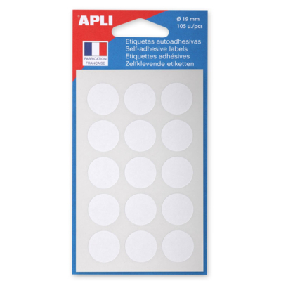 Sachet de 105 Pastilles de signalisation rondes Gommettes 19 mm Blanc - Apli-Agipa