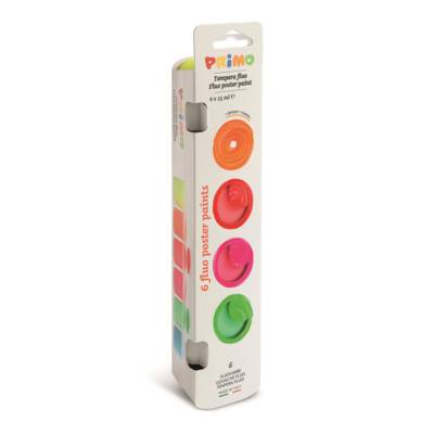 Gouache de qualité supérieure fluo en pot, 6 couleurs. 25 ml - PRIMO