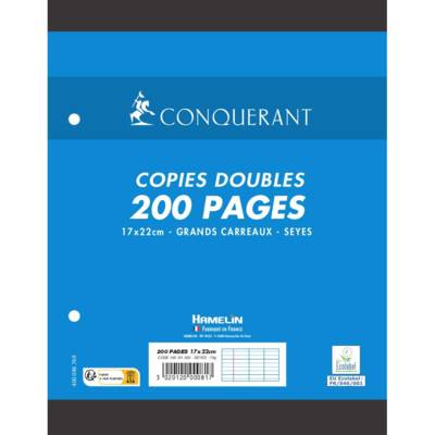 Copies Doubles 17x22cm 200 Pages 70g Grand Carreaux Sous Film Blanches - CONQUÉRANT