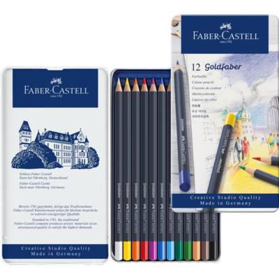 Crayons de couleur GOLDFABER, étui en métal de 12 - FABER-CASTELL