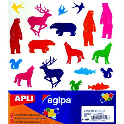 Pochette 54 gommettes animaux couleurs assorties 210 x 240 mm - APLI-AGIPA