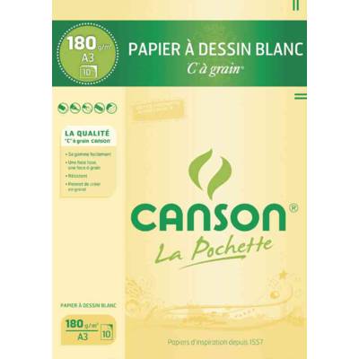 Pochette 10 Feuilles Papier à dessin "C" à grain A3 180 g Blanc - CANSON