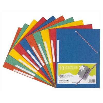 Jeu de 10 Chemises Carte Lustée 24 x 32 cm à rabats avec élastiques et étiquette Assorties - COUTAL