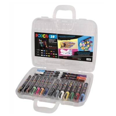 Malette de 20 marqueurs pointe conique (6 extra-fin +7 fin +7 moyens) assorties - POSCA
